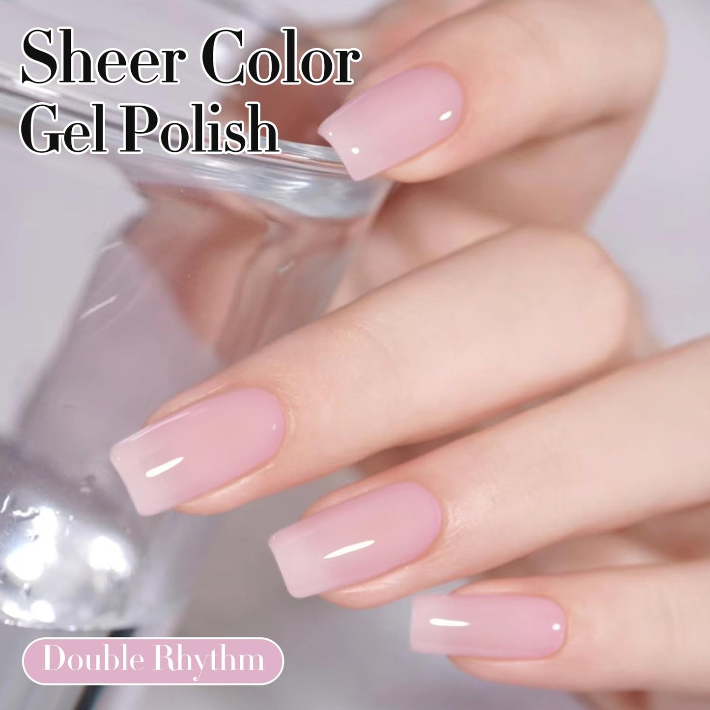 Double Rhythm Gel Polish Translucent Sheer Neutral Natural Light Milky Same Color Same Bottle 15ML Jelly Polish Art DIY at Home (Light Pink-A1381)