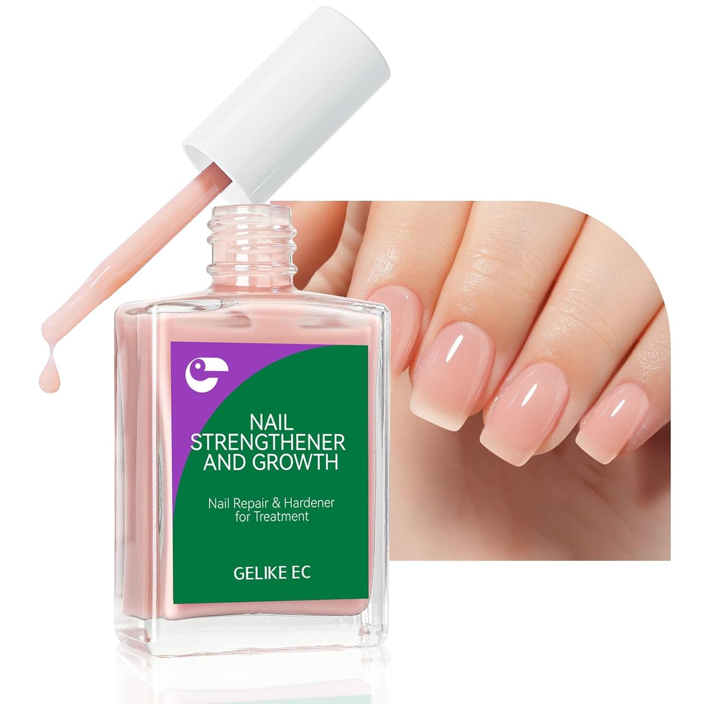 Gelike EC Nail Strengthener for Woman: Nude Blush 15ml 6 in 1 Natural Nail Hardener Extra Strong and Growth - Nail Polish Hardener for Weak and Damaged Nails