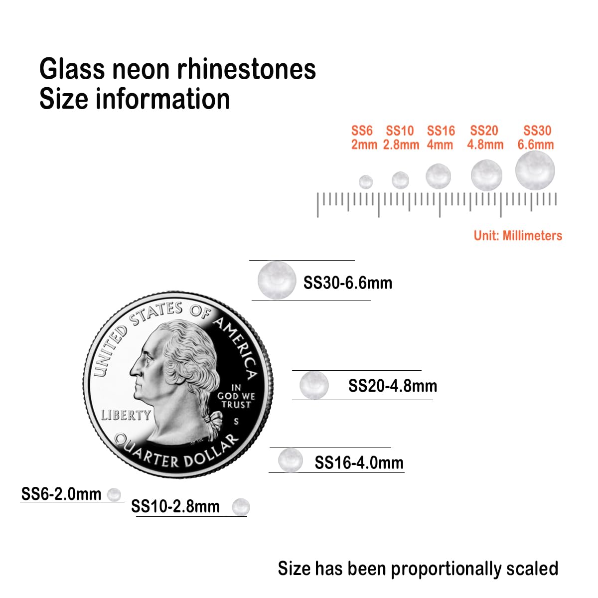 Flatback Glass Rhinestones,Bedazzler Gems 1440pcs Non Hotfix Crystal Rhinestones for Nail Charms Crafts Clothes Tumblers,White Neon,SS16