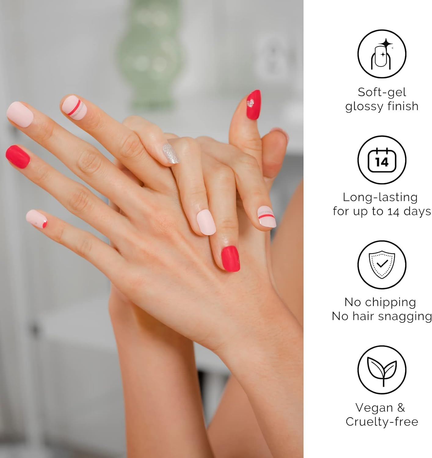 NAILOG Valentines Semi Cured Gel Nail Strips 34 pcs, Buy 2 Get 1 UV Lamp, Salon-Quality Gel Nail Stickers, Valentines Day Gel Nail Wraps with Soft Gel Finish | Love Note