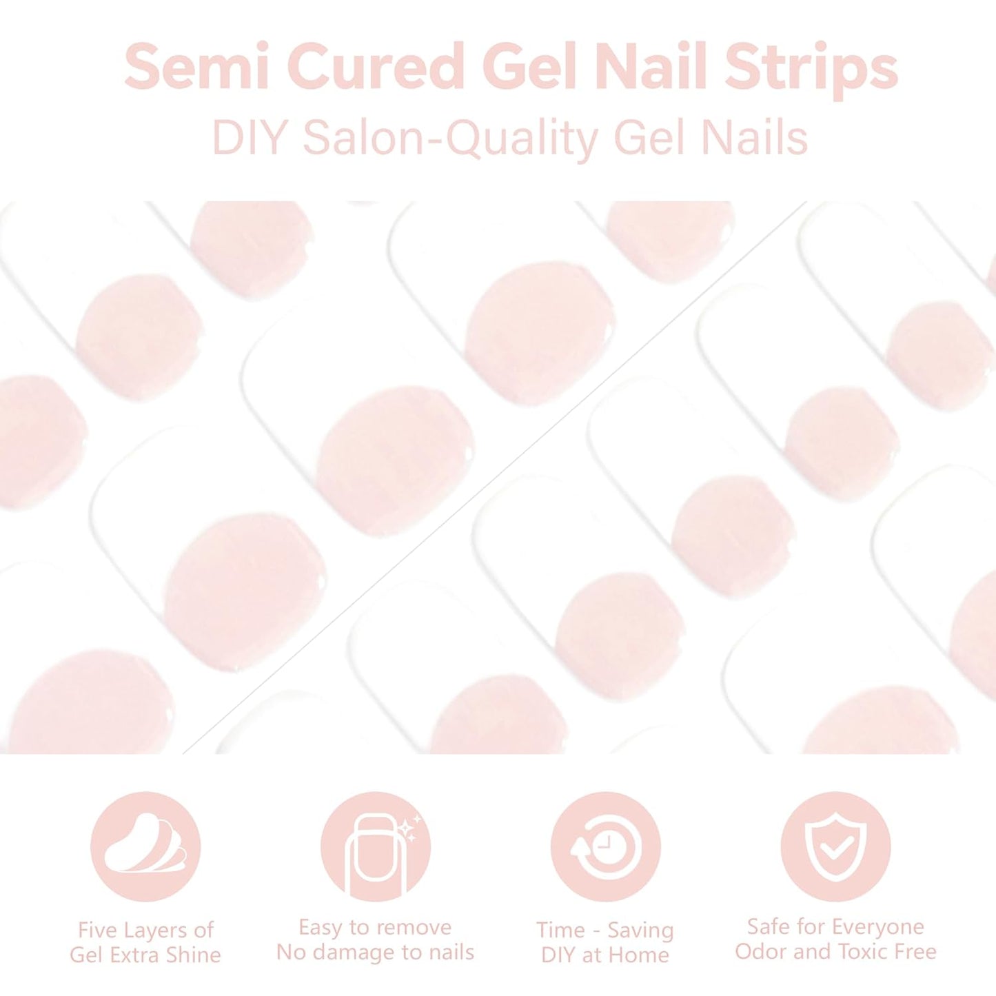 Semi Cured Gel Nail Strips-Semi-Cured Gel Nail Stickers French Tip Quick Press Ons for Busy Women Gym & Sauna Safe,Salon-Quality,Long Lasting Works with Any UV/LED Lamps(Basic French)