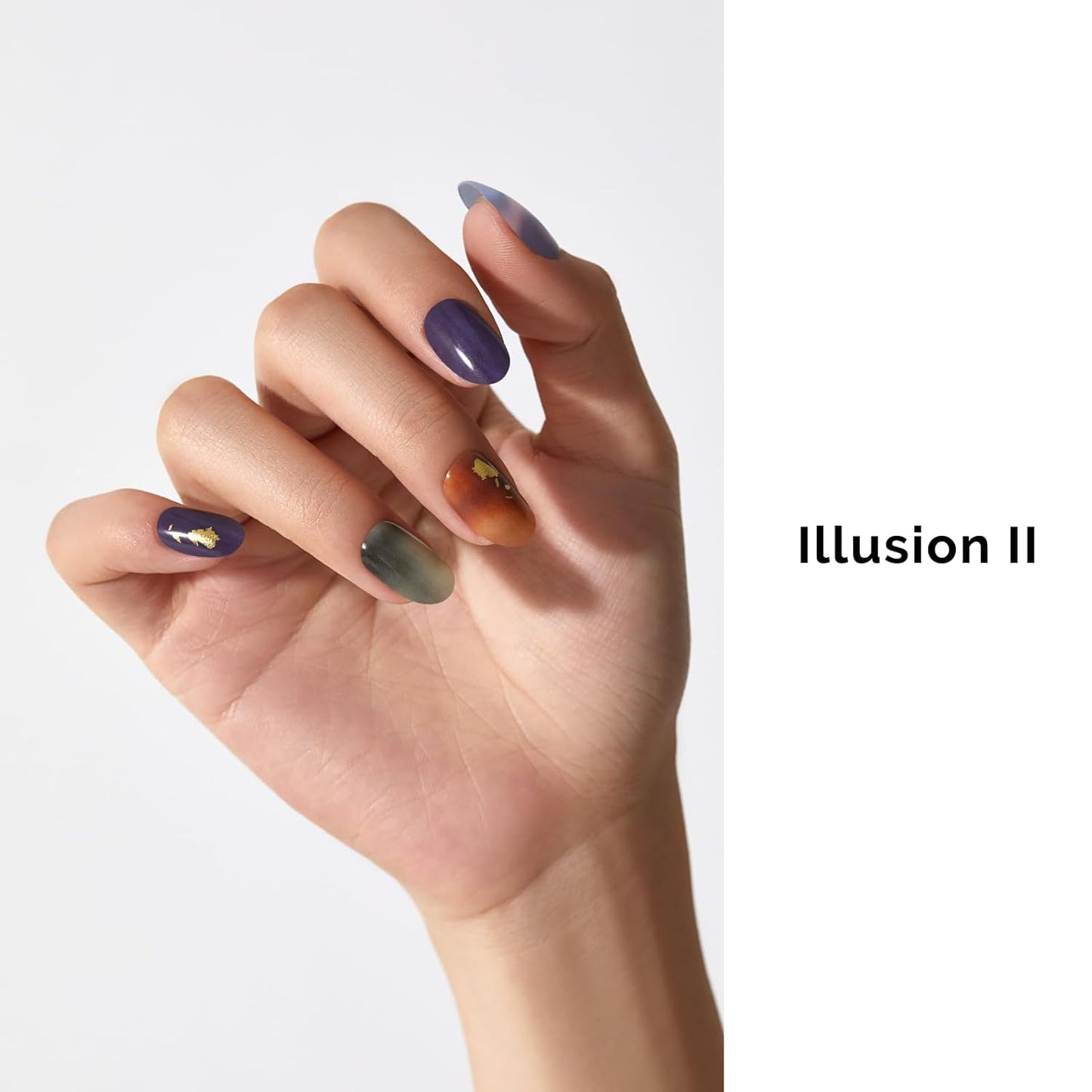 Semi Cured Gel Nail Strips - NAILOG 34 Pcs Art Design Nail Stickers Extra Long Wraps with Glossy Gel Finishing for Autumn Winter, Illusion II