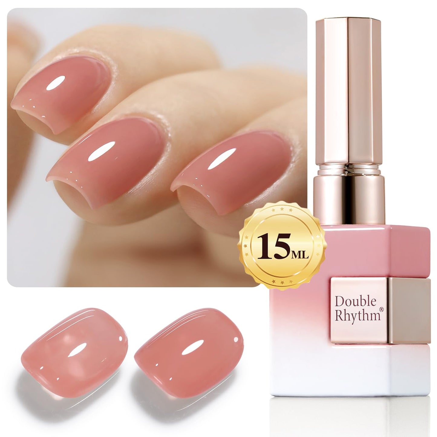 Double Rhythm Gel Polish Translucent Sheer Neutral Natural Light Milky Same Color Same Bottle 15ML Jelly Polish Art DIY at Home (Baby Nude Pink-A1321)