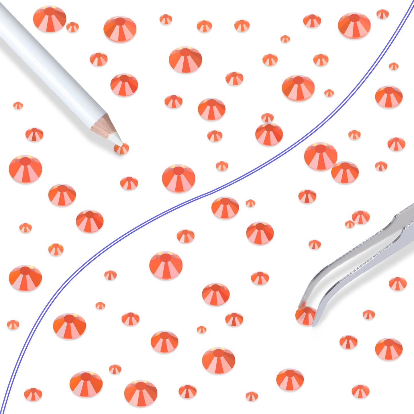 LPBeads 6000 Pieces Orange Non Hotfix Rhinestones 6 Sizes Round Crystal Glass Flat Back Rhinestones with Tweezers and Picking Pen for Nail Art Crafts Clothes Bags DIY