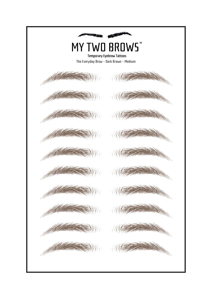 (10 pairs) Dark Brown Temporary Eyebrow Tattoo - Medium Size - Waterproof & Smudgeproof - Everyday Brow Style Eyebrow Stickers - Sheet Lasts up to 30 Days - Won't Work on Existing Brows