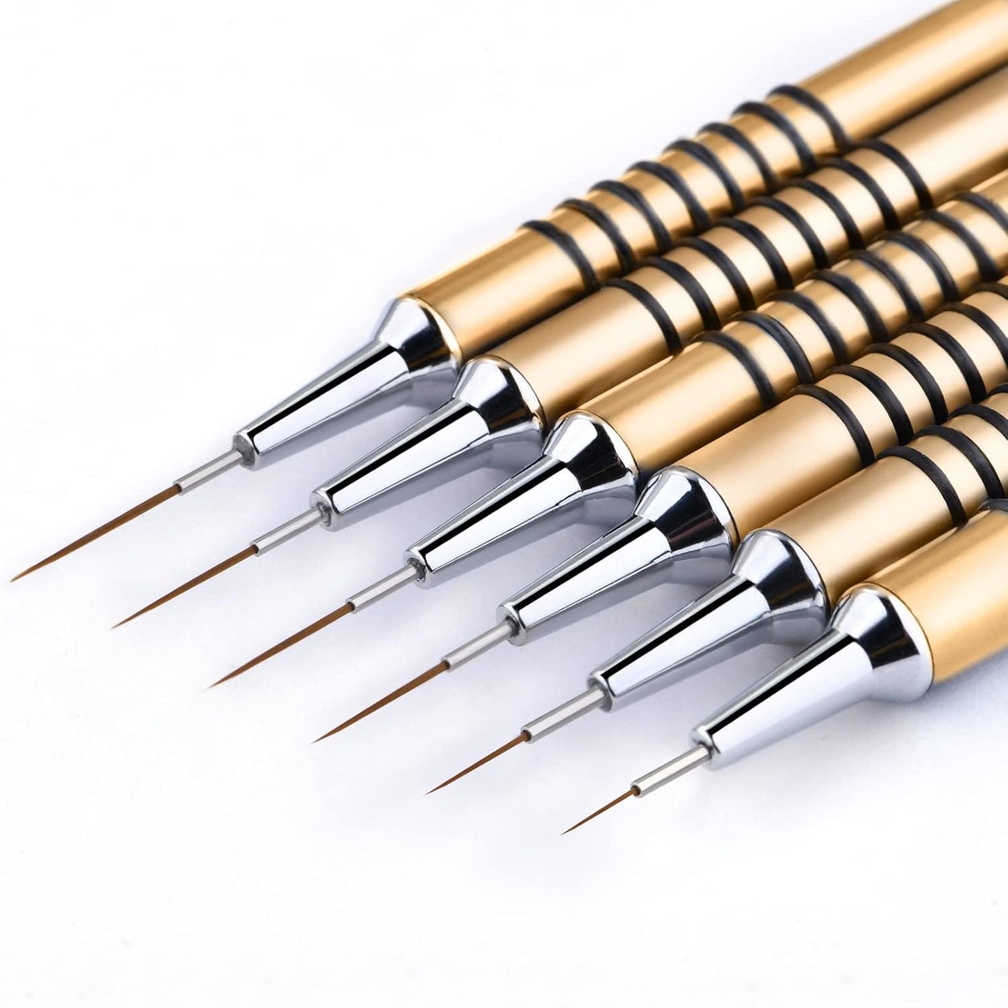 Nail Art Liner Brushes Set, 6Pcs Nail Art Design Brush Striping Thin Long Lines Dotting Drawing Pen, UV Gel Polish Painting Metal Handle Striper Brushes Size 5/7/9/11/20/25mm