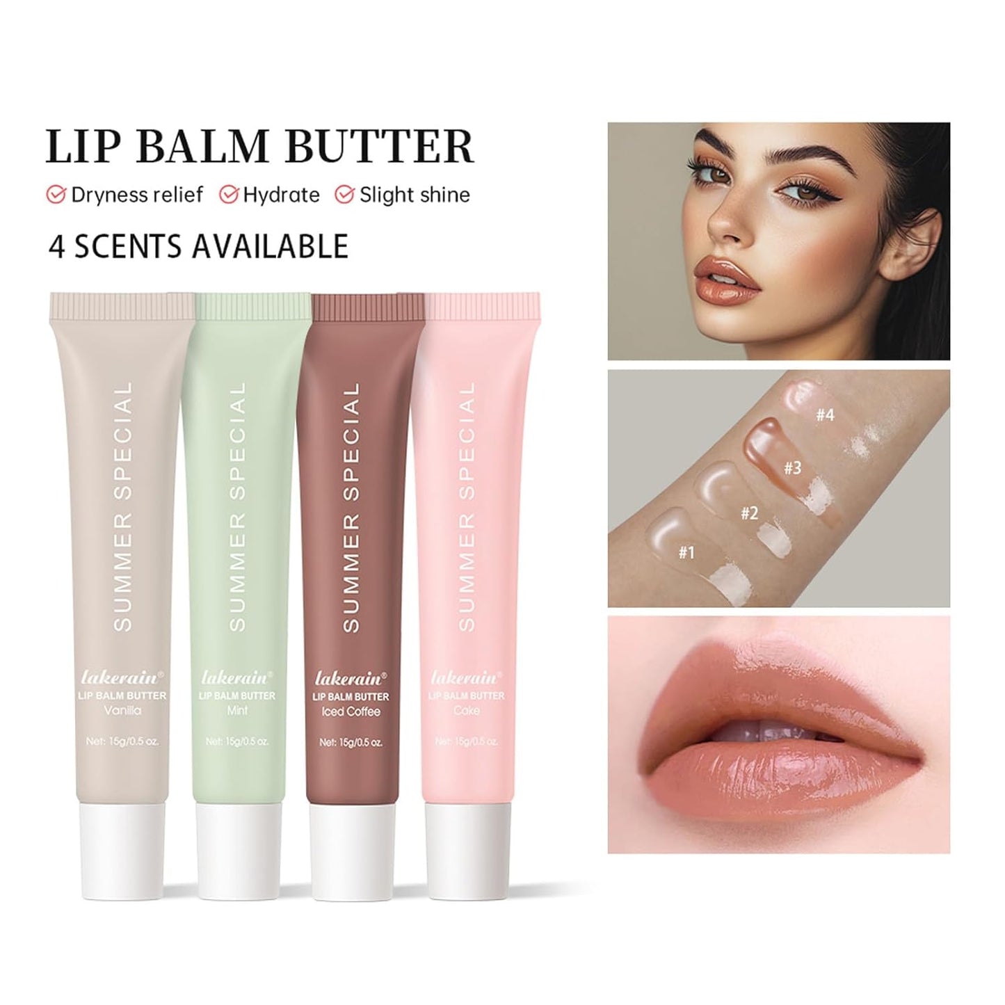 Summer Lip Butter Balm,Moisturizing Hydrating Lip Gloss Balm Set,Long-lasting Non-Sticky Nourishing Lip Care with Natural Ingredients for Soothing Softening Lips(#3-Iced Coffee)