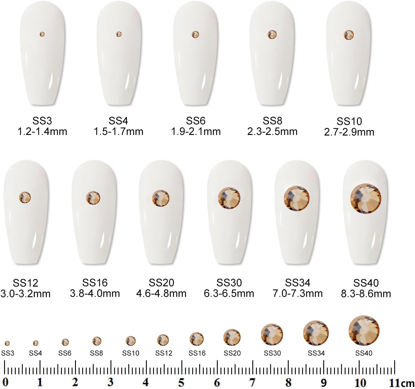 3000 PCS SS10 Flatback Rhinestones,12-Facet Diamond-Cut Glass Gems for Nail Art,Clothing,DIY Crafts,Glue-On Decoration Stones with Silver Backing,Golden Shadow