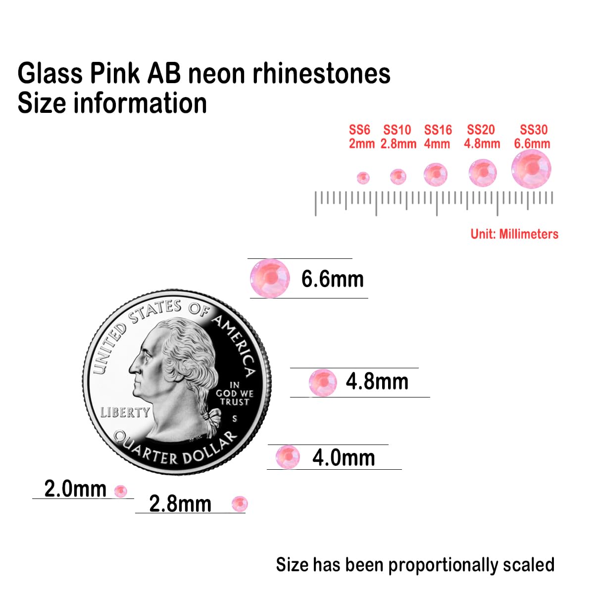 Flatback Glass Rhinestones,Bedazzler Gems 1440pcs Non Hotfix Crystal Rhinestones for Nail Charms Crafts Clothes Tumblers,Pink AB Neon,SS20
