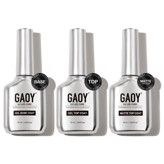 GAOY Gel Top Coat, Matte Top and Base Coat Set, 3 Pcs 16ml Glossy Matte No Wipe Combination for UV Light Cure Gel Nail Polish