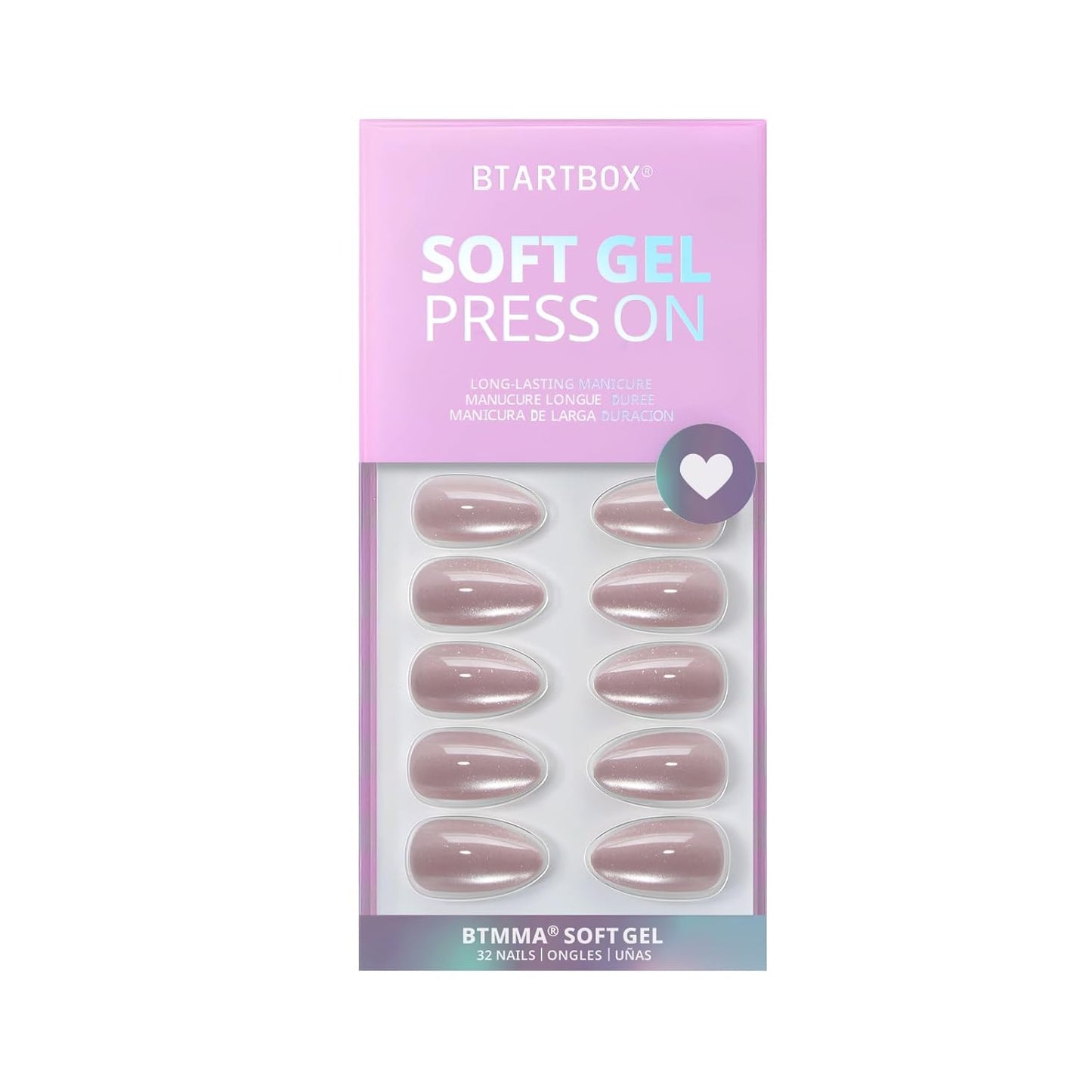 BTArtbox Press On Nails Almond - Short Soft Gel Fake Nails with Nail Glue, Opaque Reusable Stick On Nails in 16 Sizes - 30 Nail Kit, Falling Star Cat Eye