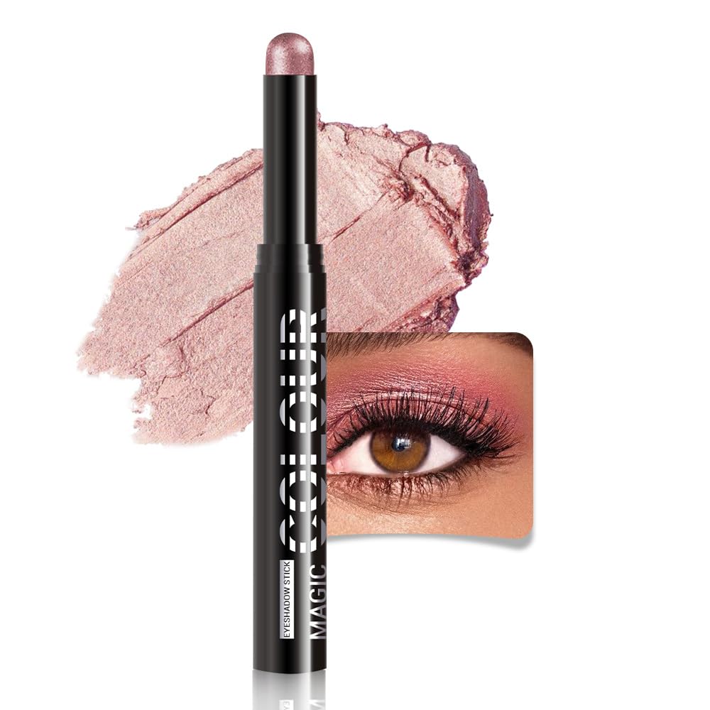 Rose Gold Shimmer Cream Eye Shadow Stick Makeup for Women, Rose Gold Shimmer Matte Eye Shadow Brightener Stick for Eyes, Waterproof Eyeshadow Pencil Applicator Blendable for Eye Highlight 03