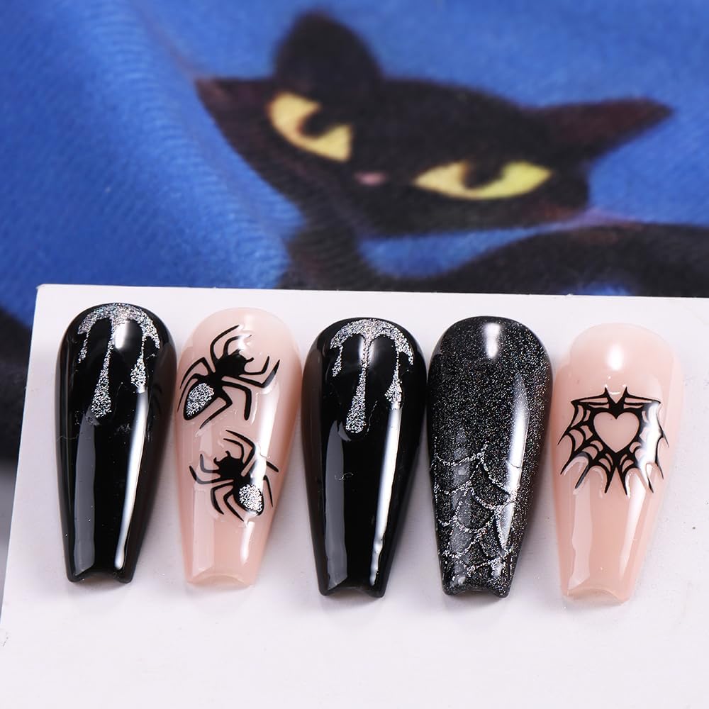 Halloween Nail Art Stickers Decals 10 Sheets 3D Self Adhesive Embossed Stickers Cartoon Spider Web Star Drop of The Blood Nail Art Design DIY Manicure Decoration for Women Kid Girls