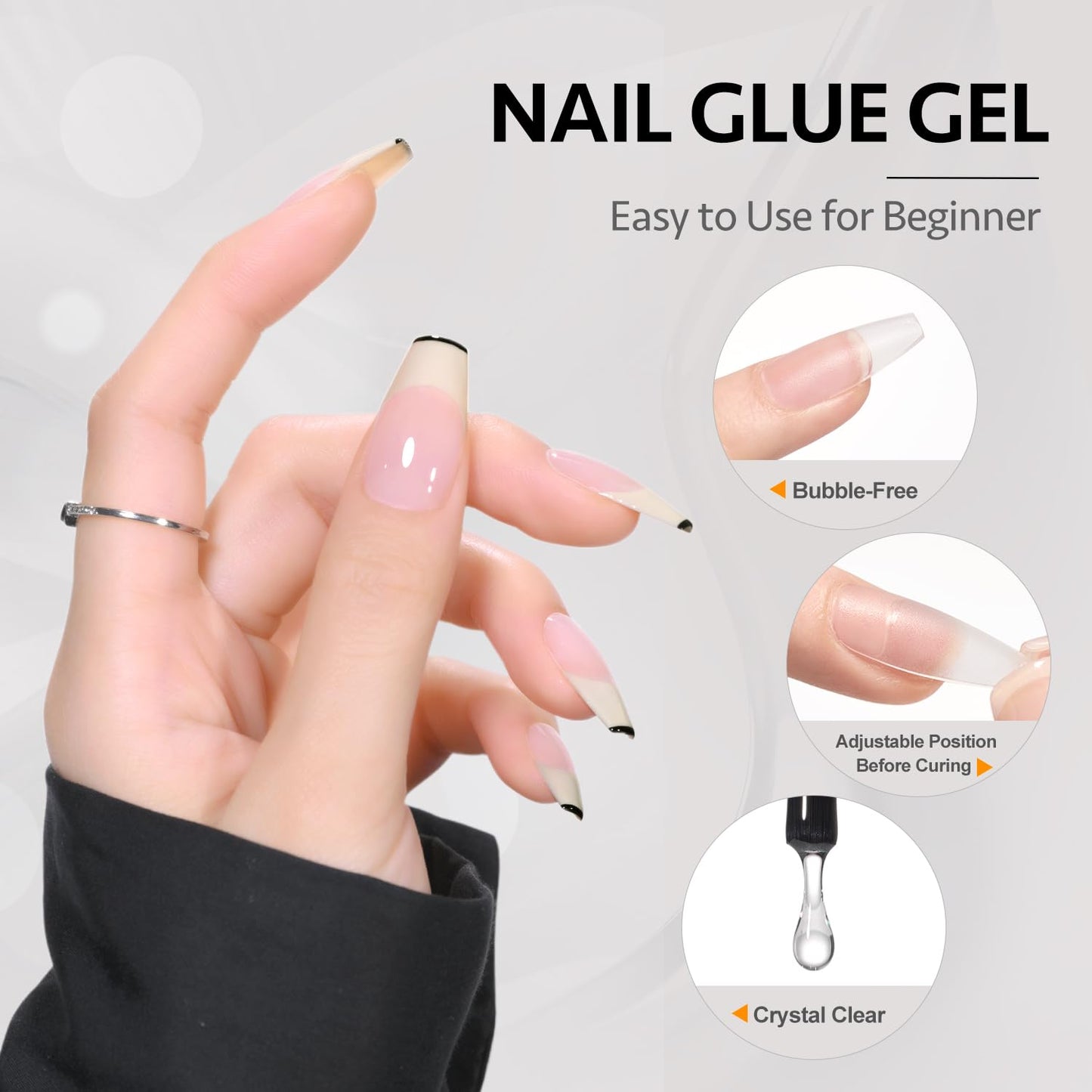 GAOY Gel Top Coat, Nail Glue Gel and Base Coat Set, 3 Pcs 16ml Clear Glossy No Wipe Combination for UV Light Cure