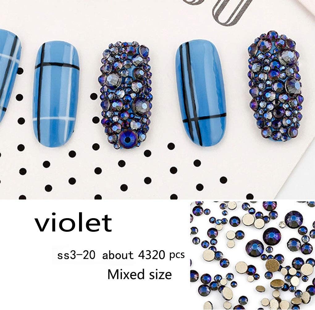 Rhinestones flat back gems round DIY decorative Nail Face and apparel accessories ss3-20 mix size(4320pcs violet)