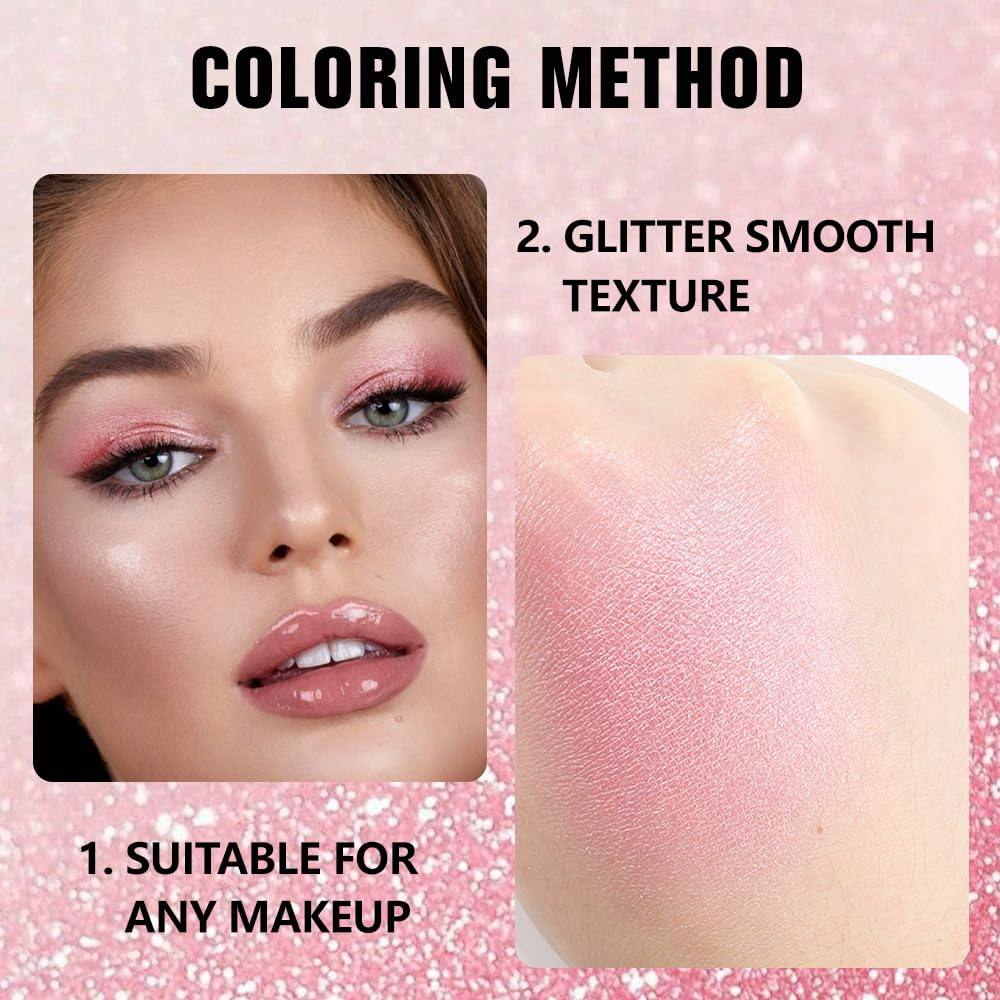 evpct Pink Single Eyeshadow Palette, Bright Light Pink Rose Glitter Shimmer Sparkle Cream Eye Shadow Palette Makeup for Older Women, High Pigment Waterproof Monochrome Mini Eyeshadow Makeup Products