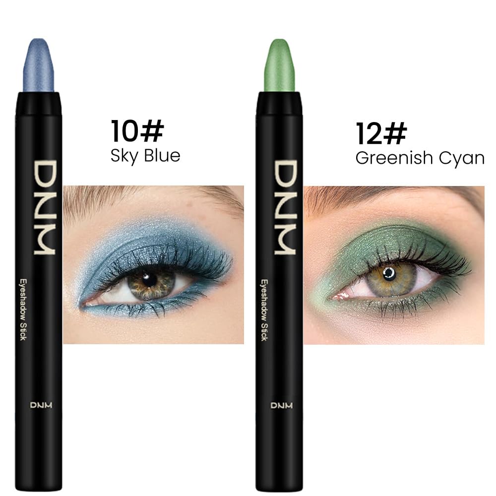 Kaely 2Pcs Cream Eyeshadow Stick Set for Eyes,Sky Blue & Greenish Cyan Shimmer Pen,Eye Brightener Halloween Makeup,sombras para ojos,Smooth Eye Shadow Highlighter Crayon Pencil Waterproof,10+12
