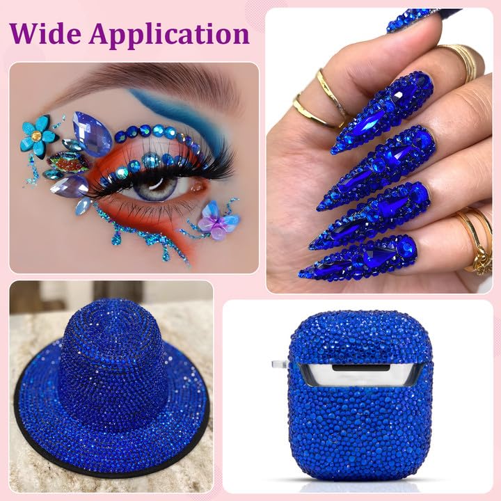 30000Pcs Resin Rhinestones for Bedazzling with Tweezers, Royal Blue Rhinestones for Crafting with B7000 Jewelry Glue for DIY Crafts Clothing Tumblers Shoes Fabric Nail Art