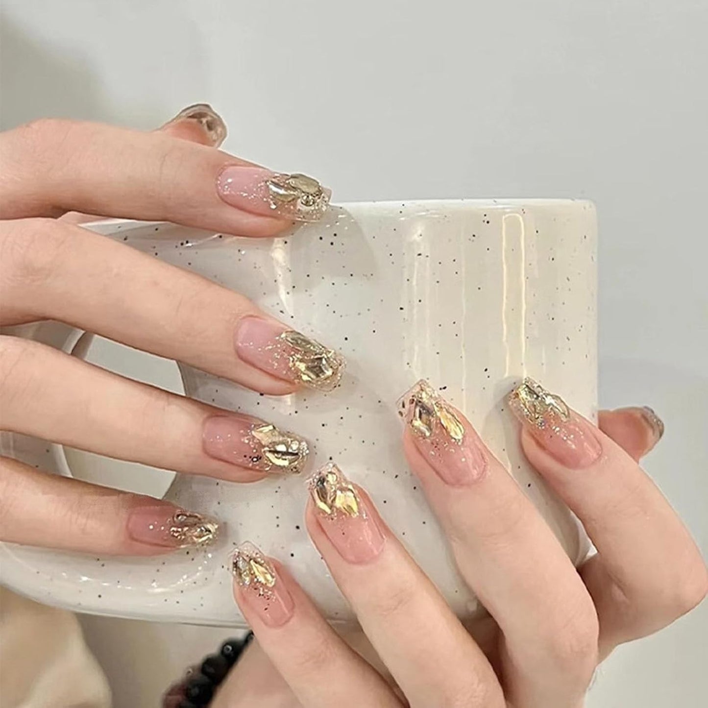 Nail Rhinestones Kit, 18 Types of 900 Special-Shaped Nail Diamonds + 3200 Flat-Bottomed Rhinestones, Champagne Crystals DIY Crafts Gold Gemstones for Nail Art Design