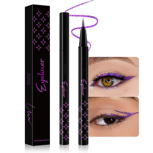 Violet Purple Metallic Glitter Liquid Eyeliner Pen – Long-Lasting Sparkly Waterproof Eyeliner for Women & Men – Tattoo-Effect Eye Makeup for Parties – Delineador Líquido con Brillo 05