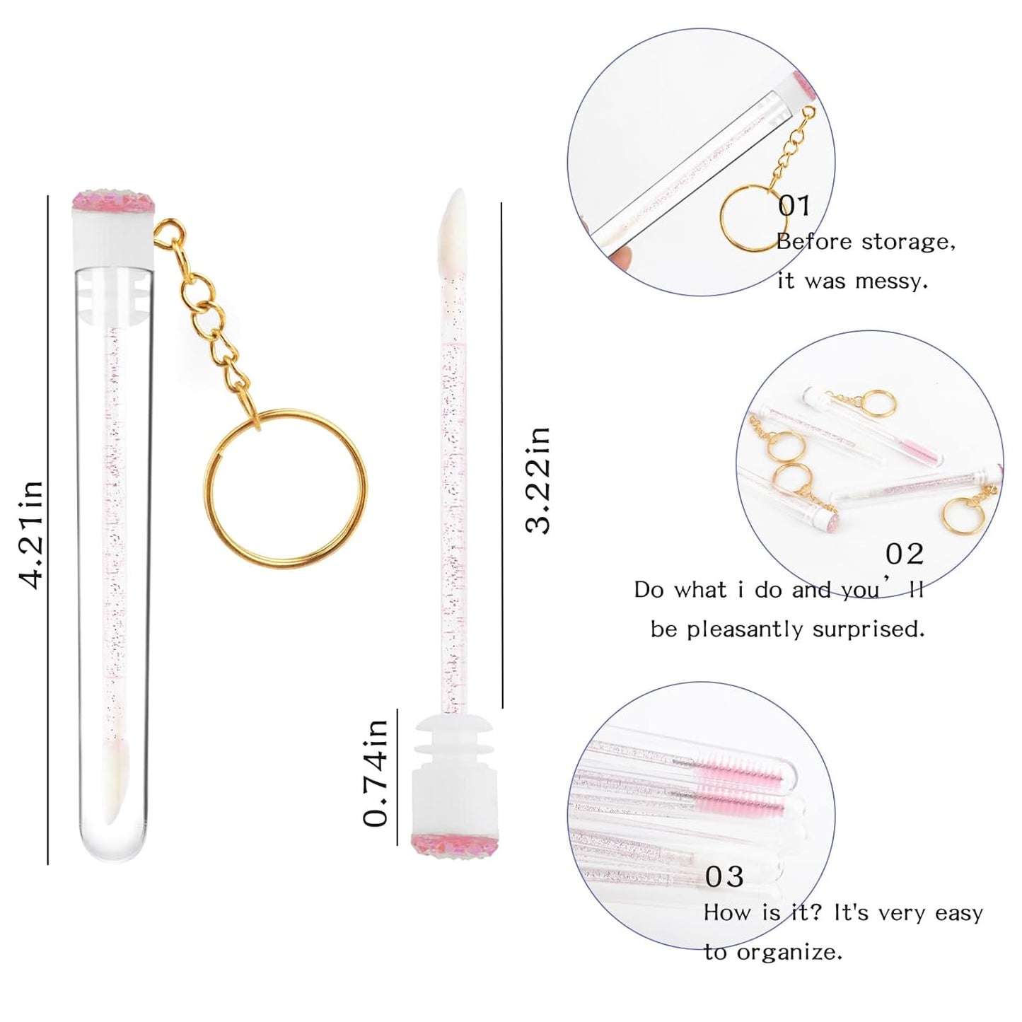 48 Pieces Disposable Mascara Wands Set,Include 24 pcs Disposable Crystal Lash Spoolies Brush and 24 Pieces Reusable Diamond keychain Empty Eyelash Brush Tubes for Women Girls Makeup Brush Kit