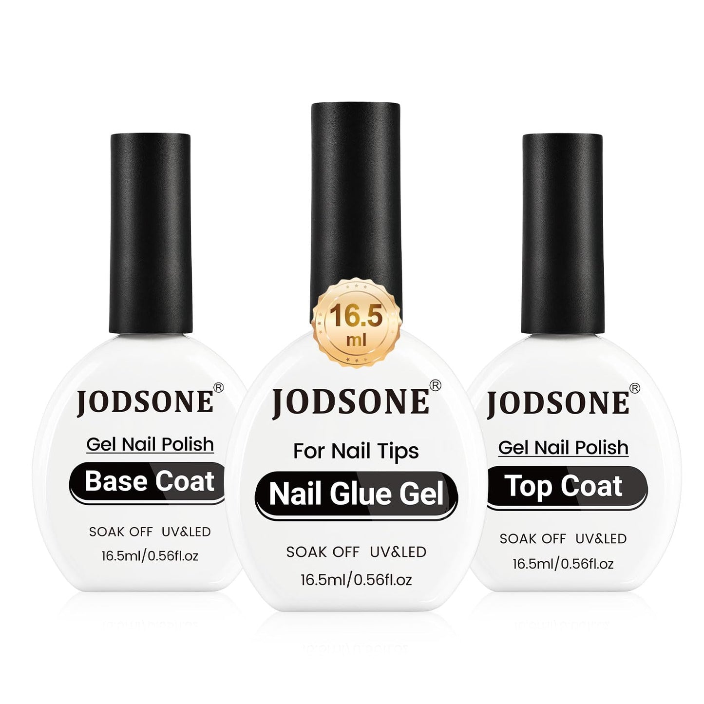 JODSONE 3Pcs 16.5ml Top Coat and Base Coat Set with Nail Glue Gel No Wipe Top Coat Base Nail Glue Gel for Attaching False Nails Securing Decorations Need U V Lamp Cured