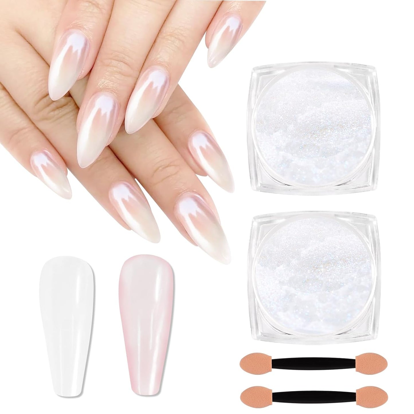 SIUSIO White Pearl Chrome Nail Powder, 2pcs Iridescent Aurora Powder Metallic Mirror Effect Pigment Pearlescent Mermaid Pigment for Nail Art Manicure Decoration Sets