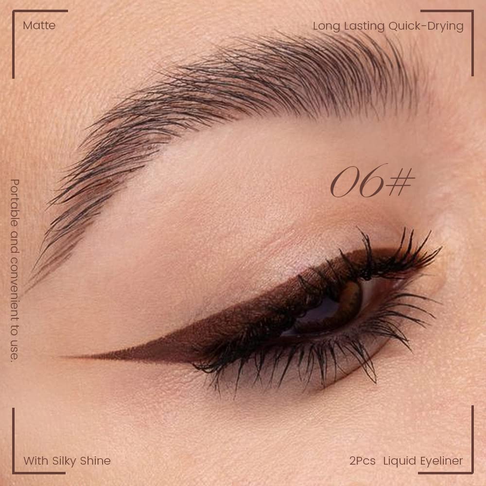 evpct 2Pcs Black Brown Liquid Eyeliner Colorful Set Waterproof Colored Color Eye Liners for Women Stamps Shapes for Eyes delineadores de colores para ojos delineador de ojos contra el agua 06&13