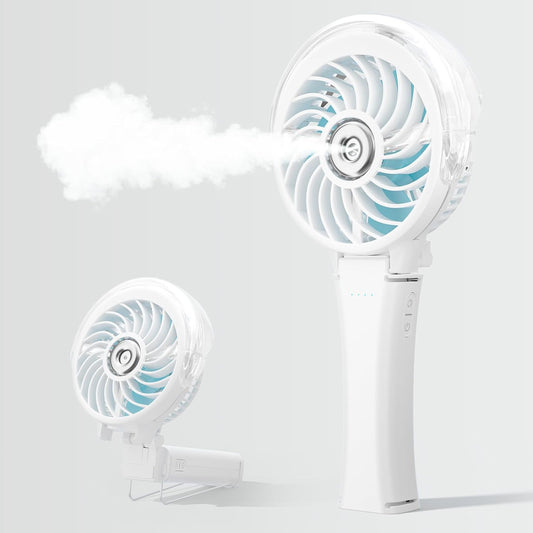 HandFan 2025 Upgraded Portable Misting Fan, Two Button Easy Operation, Handheld Rechargeable Mister Fan, Spray Water Mist Fans, Mini Electric Cooling Fans for Travel, Outdoors, Disney(White)