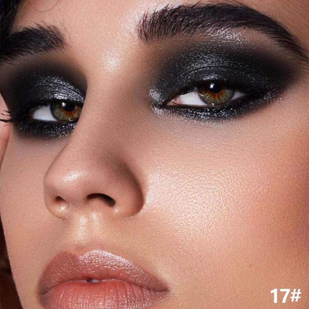 Black Shimmer Cream Eye Shadow Stick Makeup for Women, Black Shimmer Matte Eye Shadow Brightener Stick for Eyes, Long-lasting Waterproof Eyeshadow Pencil Applicator Blendable for Eye Highlight 17