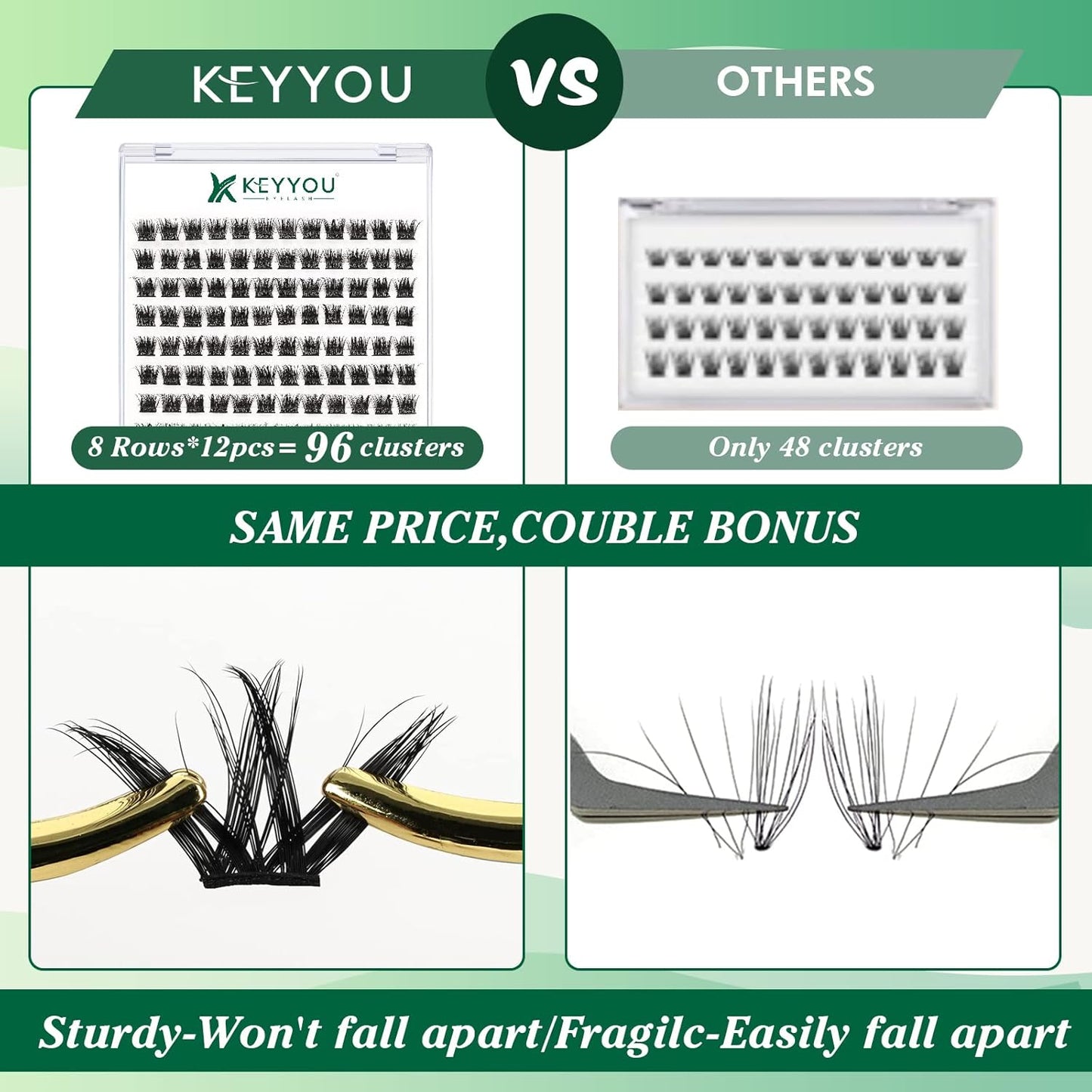 Lash Clusters,96 Pcs Cluster Lashes D Curl 10mm DIY Lash Extensions Eyelash Clusters,KEYYOU Volume Wispy Individual Lashes Soft&Comfortable Easy DIY at Home(Y06,D-10mm)