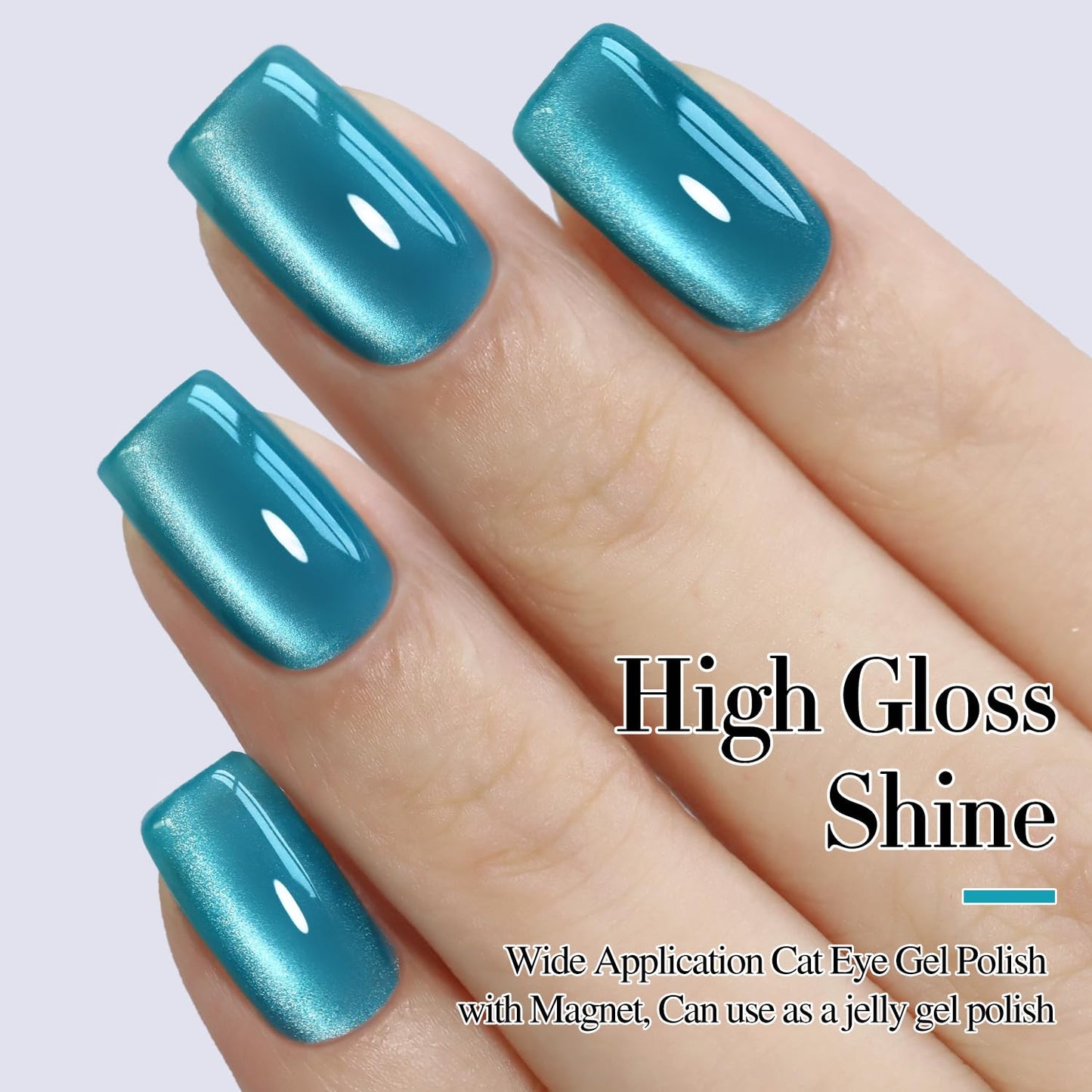 Double Rhythm Jelly Glass Cat Eye Gel Polish with Magnet 15ML Holographic Glitter Shimmer Translucent Sheer Color Magnetic Polish Salon DIY at Home (Jelly Teal-MC1120)