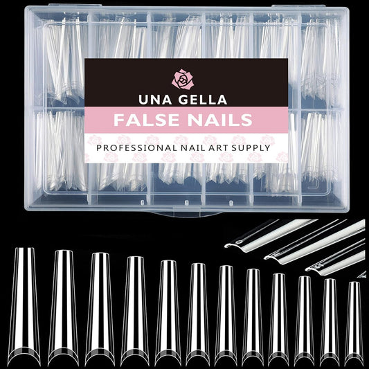 UNA GELLA Coffin Fake Nails Tips Extra Long 216 PCS XXL Coffin Acrylic Fake False Nails Tips Long Ballerina Nail Tips with Box for Nail Salons and Home DIY, 12 Sizes