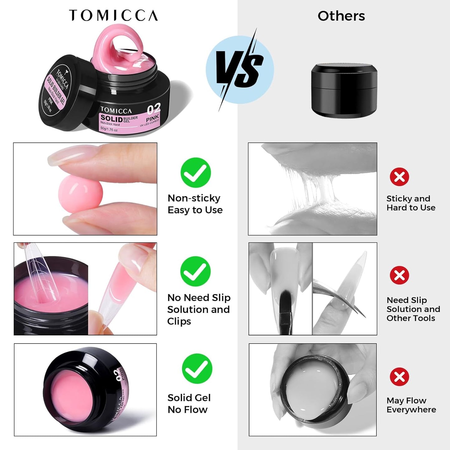TOMICCA Hard Gel 3D Gel Nail Art Solid Builder Gel for Nails 50g 3D Nail Gel Sculpting Gel for Nail Art Non-Sticky Hand Hard Gel Carving Gel Nail Glue Extension Gel Pink