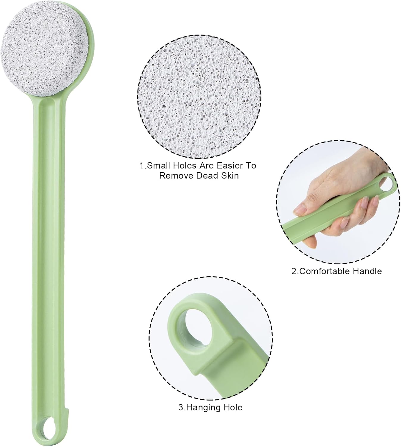 Pumice Stone for Feet with Long Handle (Straight Handle,Green, Count, 1.0)