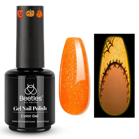 Beetles Halloween Gel Nail Polish – Luminous Orange Glow in the Dark Gel Polish, Soak Off Uv LED Nail Lamp Halloween Nail Art Manicure Salon DIY Home 0.5Oz