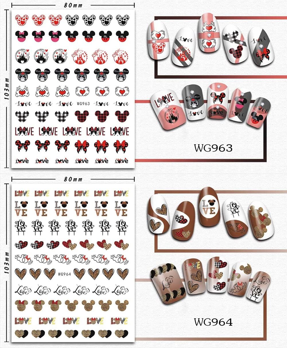 8 Sheets Cute Cartoon Nail Art Stickers Decals Romantic Valentine Day Nail Design Stickers 3D Self Adhesive Nail Art Valentines Nail Decals for Women DIY Manicure Valentine Day Party Nail Decoration