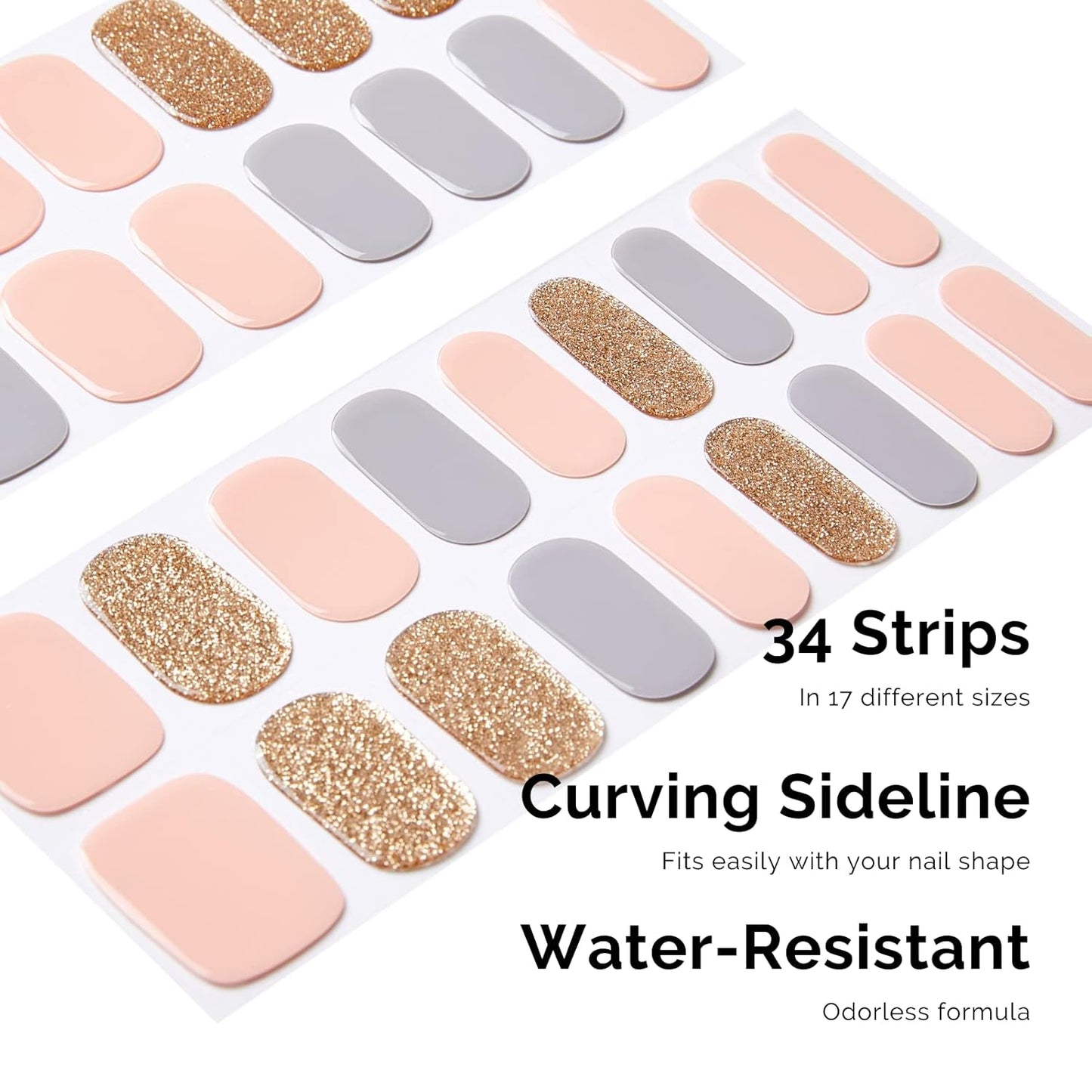 NAILOG Semi Cured Gel Nail Strips 34 pcs, Buy 2 Get 1 UV Lamp, Salon-Quality Gel Nail Stickers, Semicured Nail Wraps with Soft Gel Finish | Summer Soiree