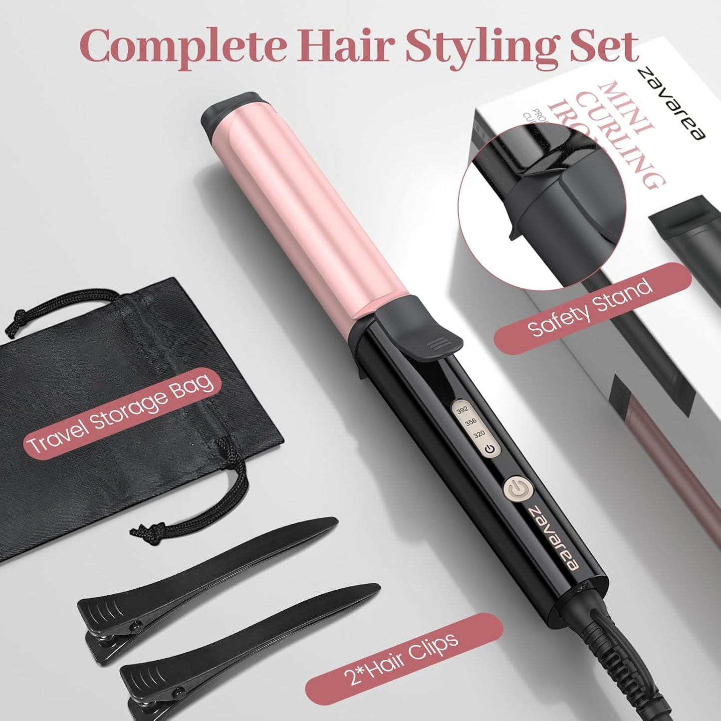 Travel Curling Iron, zavarea 1 Inch Mini Curling Iron for Short Hair, Ceramic Barrel with 3 Adjustable Temp, Dual Voltage, Auto Shut-Off, Includes Storage Bag