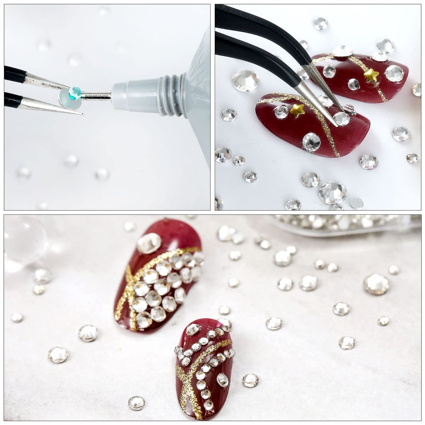 4240Pcs Flatback Rainbow Rhinestones Glass Crystal Gems for Nail Art Face Makeup Sparkly Round with Tweezers and Picking Pen (SS6~SS20 Set)