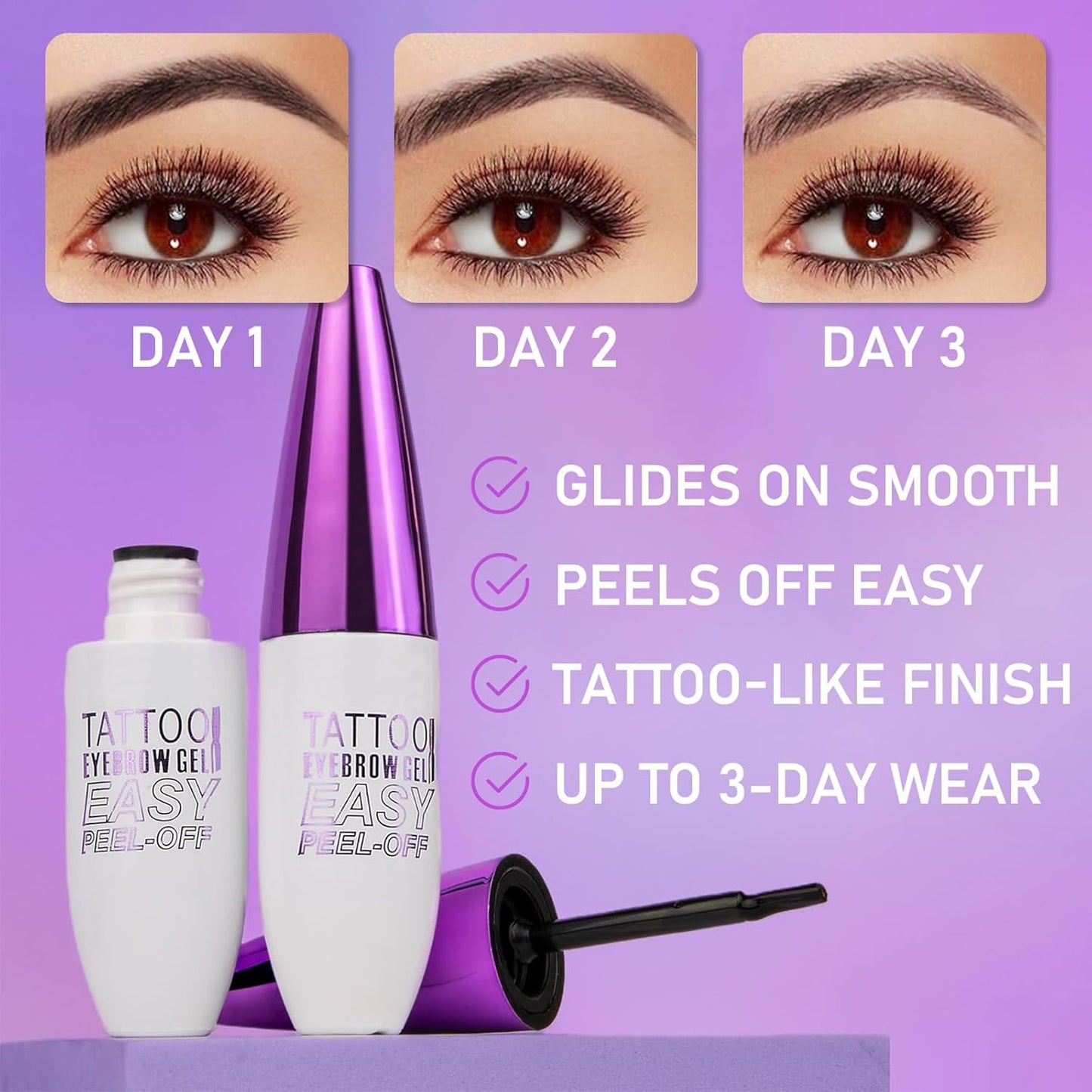 Tattoo Eyebrow Gel Easy Peel Off - Light Brown, Waterproof 3-Day Long-Lasting Brow Stain, Semi-Permanent Peel Off Brow Dye Gel for Sparse Brows, Transfer-proof, Natural Color for Fuller Defined Brows