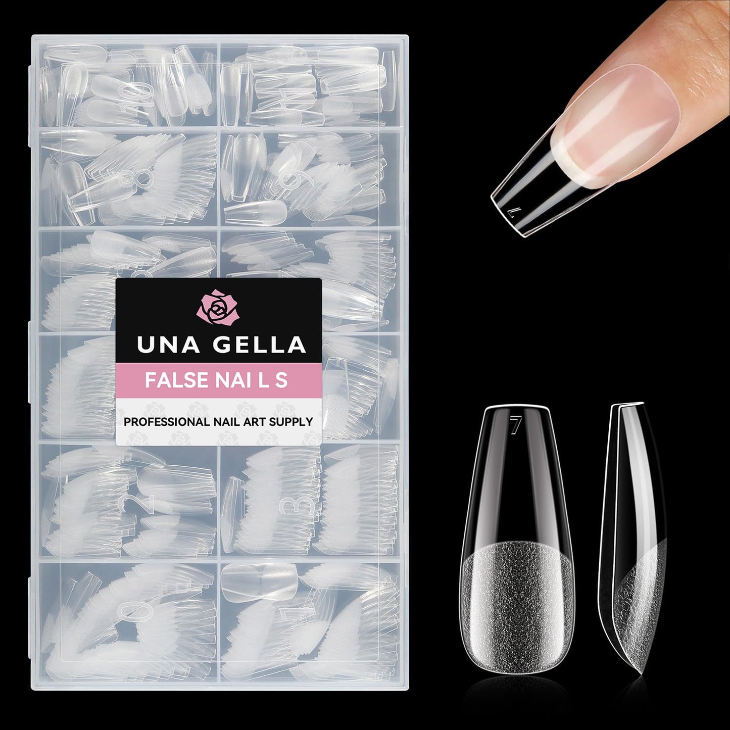 UNA GELLA Medium Coffin Nails Tips, 312Pcs Pre-Etched Gel Nail Tips Coffin Press On Nails Clear Full Cover for Nail Extensions & DIY Art Salon at Home, Long Lasting 12 Sizes
