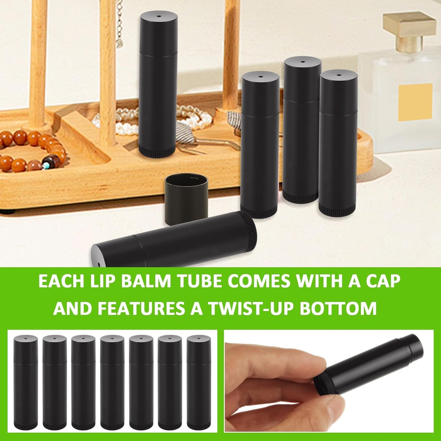 150 Pack Empty Lip Balm Tubes, 5ml/5g Plastic Lipsticks Filling Containers with Filling Tray and Spatula, Lip Balm Tube with Caps for Women Girl DIY Handmade Chapstick, Lipsticks, Black