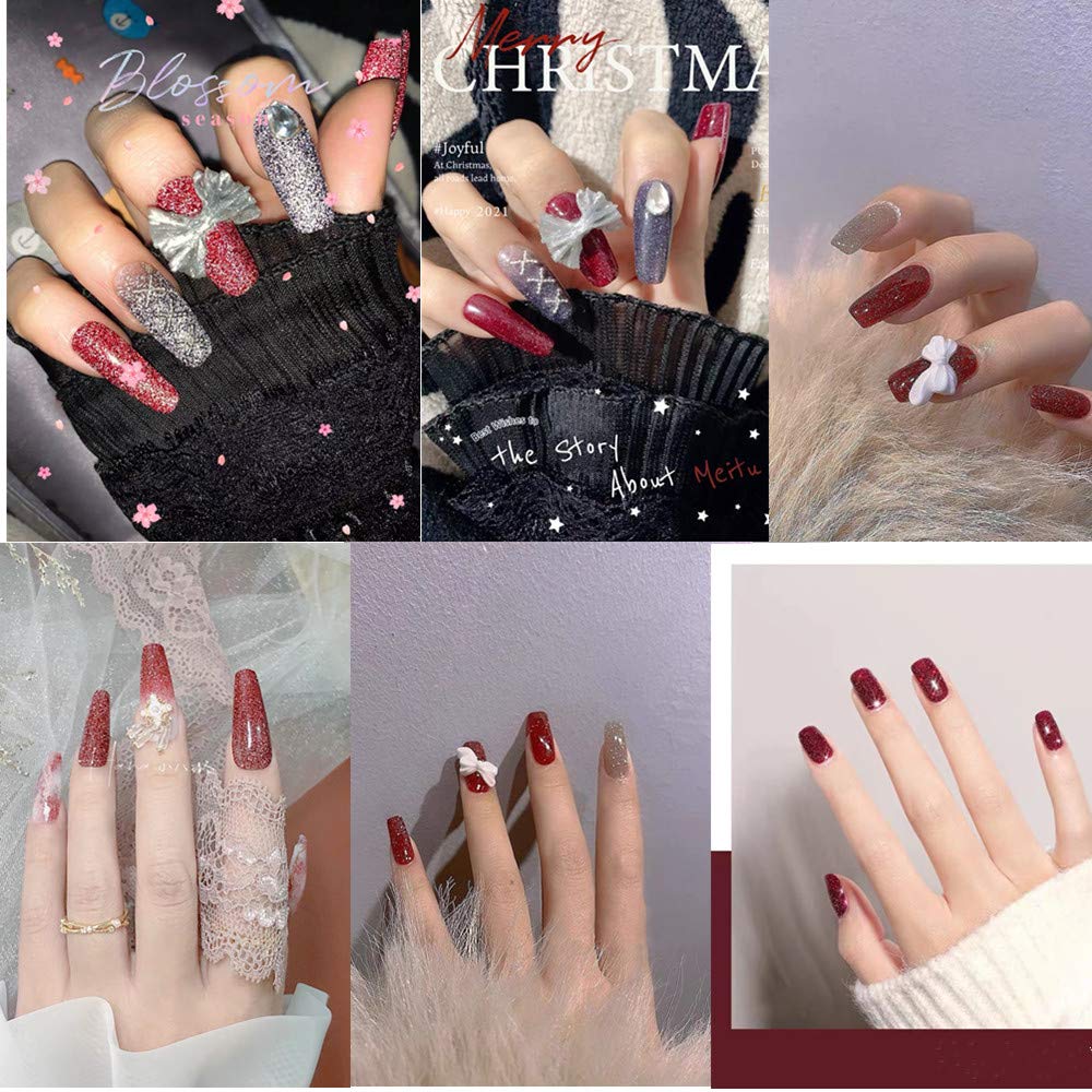 MIZHSE Diamond Gel Nail Polish, Reflective Glitter Red Gel Polish, Christmas Sparkly Shiny Nail Art Varnish Manicure Kit, Soak Off Nail Art for Beginners DIY at Home