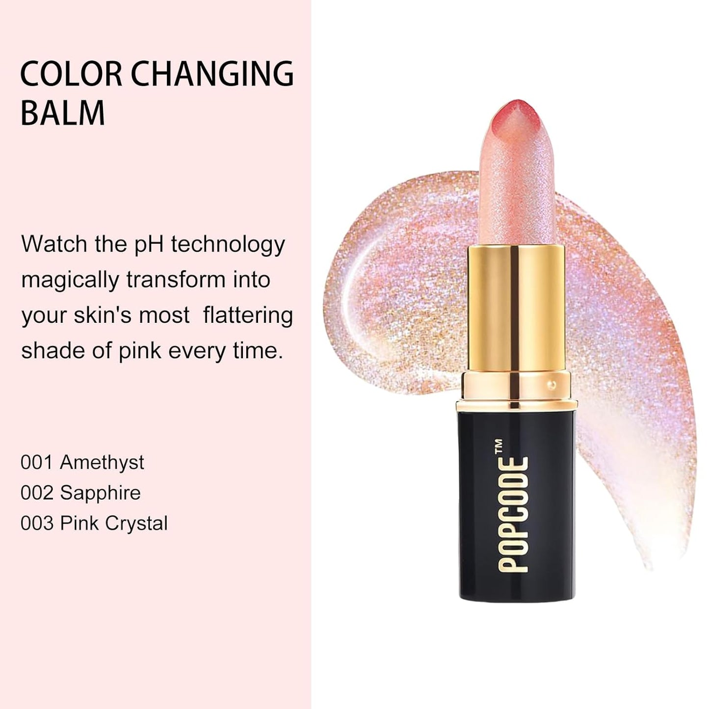 pH Lip Balm, Color Changing Lipstick and Tinted Lip Balm Chapstick, Vegan & Cruelty Free Glitter Lipstick Lip Gloss, Hydrate & Nourish with JOJOBA and MEADOWFOAM SEED OIL, #003 Pink Crystal