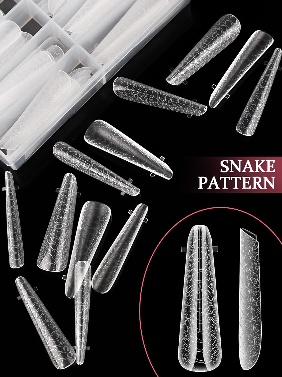 EBANKU Dual Forms for Poly Extension Gel, Poly Nail Forms Molds Stiletto Oval Nail Extension Tips for Gel Manicure Nail Art Design Salon&DIY-120PCS 3D Snake Pattern