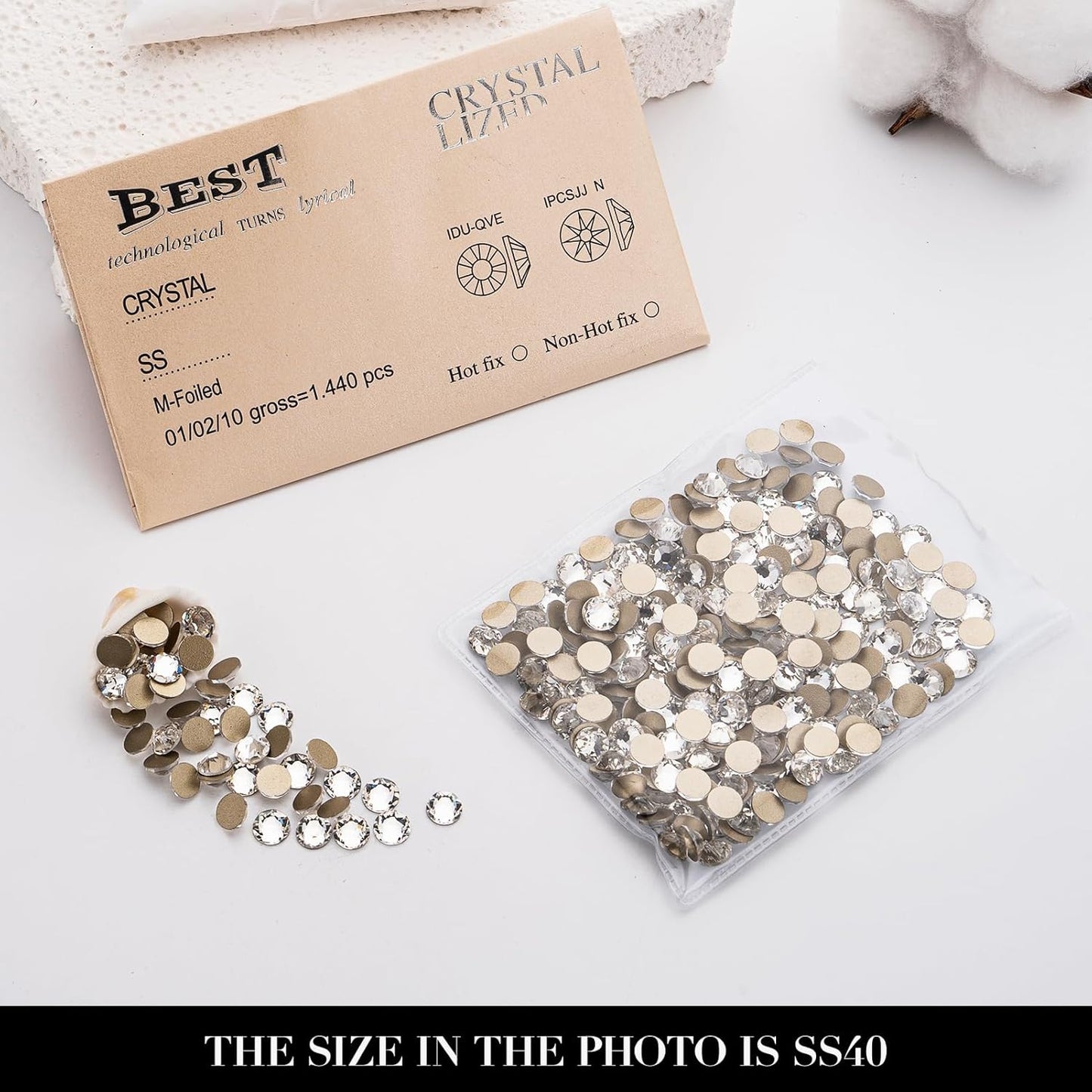 Novani Clear Rhinestones 144pcs Flat Back Round Rhinestone Style 2088 Sparkly Crystal Gemstones for Nail Art and Crafting SS40,8.4-8.7mm