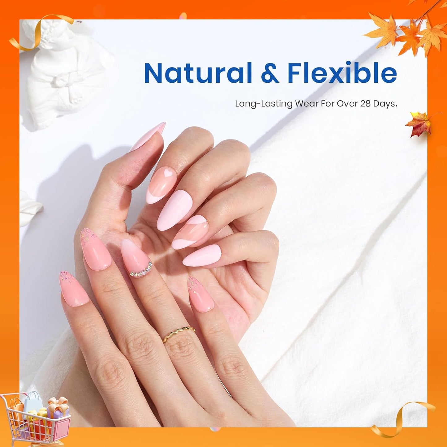 Beetles Gel Nail Extension Kit Almond Shape, Easy 9 in 1 Glue Uv Led Set Etch X Nail Tips Short Almond Half Matte Tips, Gift for Women & Girls, 504 pcs