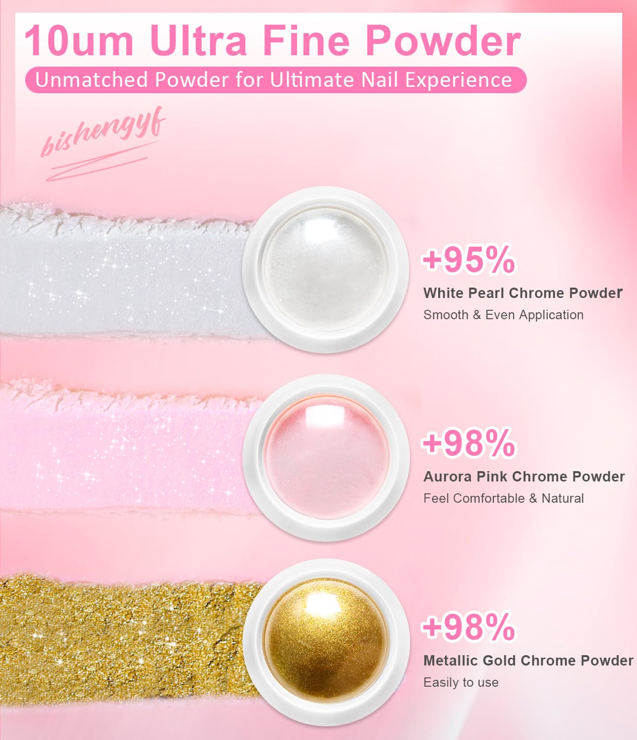 Chrome Nail Powder -【Super Metallic Mirror Effect】Pink White Gold Chrome Powder Shiny Nail Glitter Chrome Powder Nail Powder Pigment for Nail Art Design Decoration