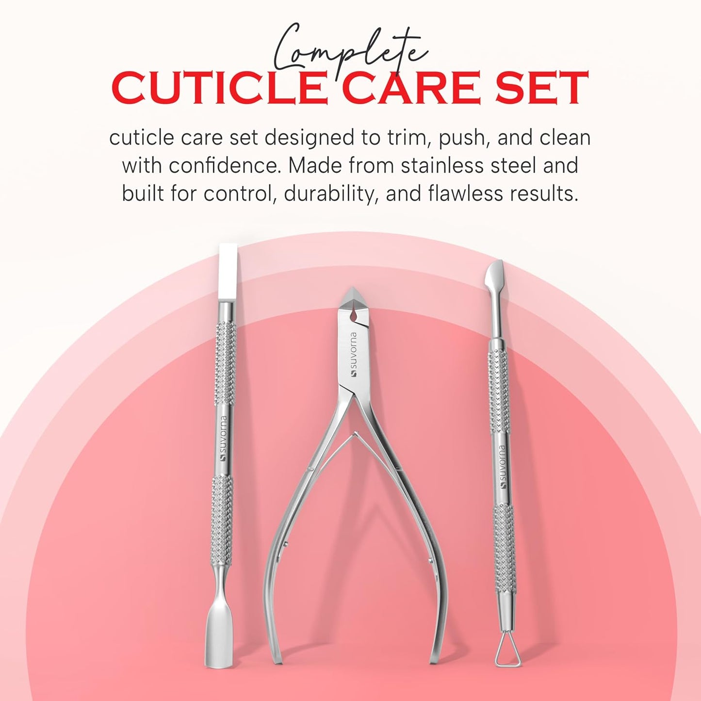 Cuticle Nippers with Cuticle Pusher, Nail Scraper and Gel Remover – Professional Stainless Steel Cuticle Trimmer Set for Manicure - Cuticle Set for Fingernails and Dead Skin (Silver, 3 PCS)